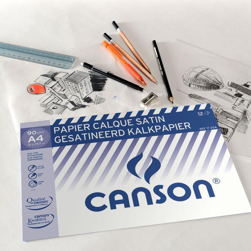 Lot De 125 Feuilles Calque Satin Canson - Format 841x1189 Mm (A0), Grammage 90/95 G/m², Surface Satinée